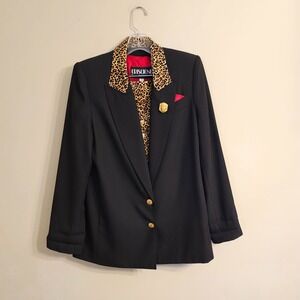 Women's Criscione 3 Piece Skirt Suit Leopard Black Lined Size S Made in USA